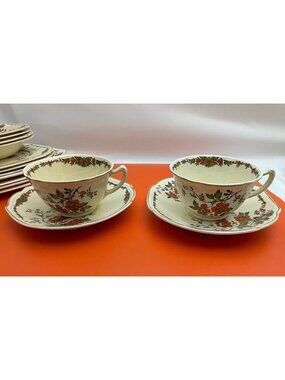 Vintage cups and saucers set, Wedgwood Trentham, yellow orange floral